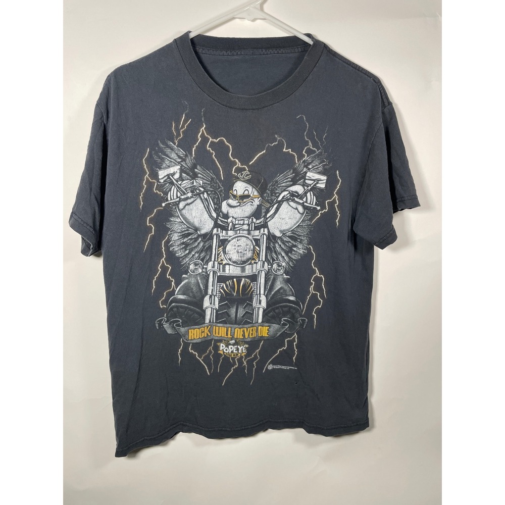 Vintage Popeye Rock Will Never Die‎ Graphic T Shirt Motorcycle Biker Size M Y2K